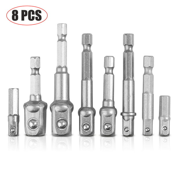 8pcs Socket Bit Hex Shank Adapter Drill Nut Driver Power Extension Bar Set,1/4 3/8 1/2 Hex Shank Metric Socket Wrench Screw for Automotive DIY and Home Repair Tool Kits
